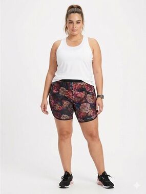 Torrid Plus Size 2X Black Floral Performance Bike Shorts Athletic Gym Yoga